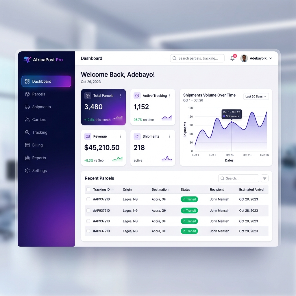 AfricaPost Dashboard Mockup